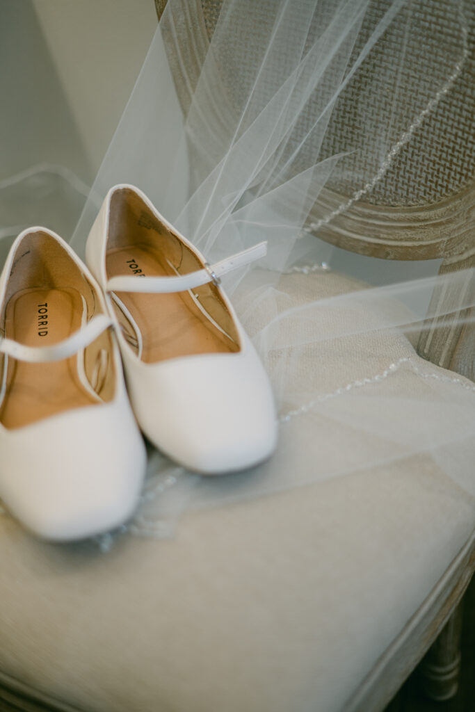 veil and wedding shoes