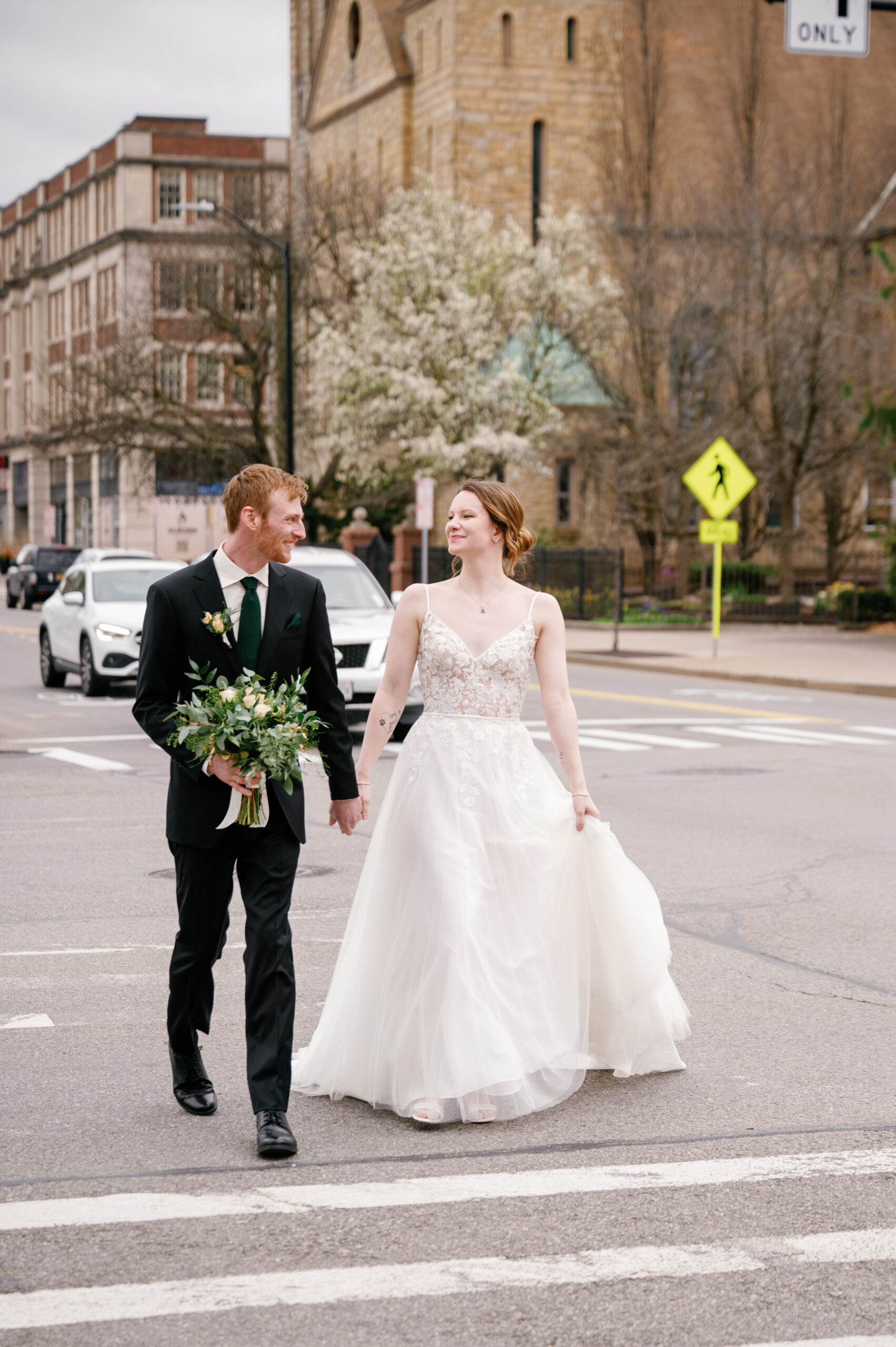 bride and groom walking