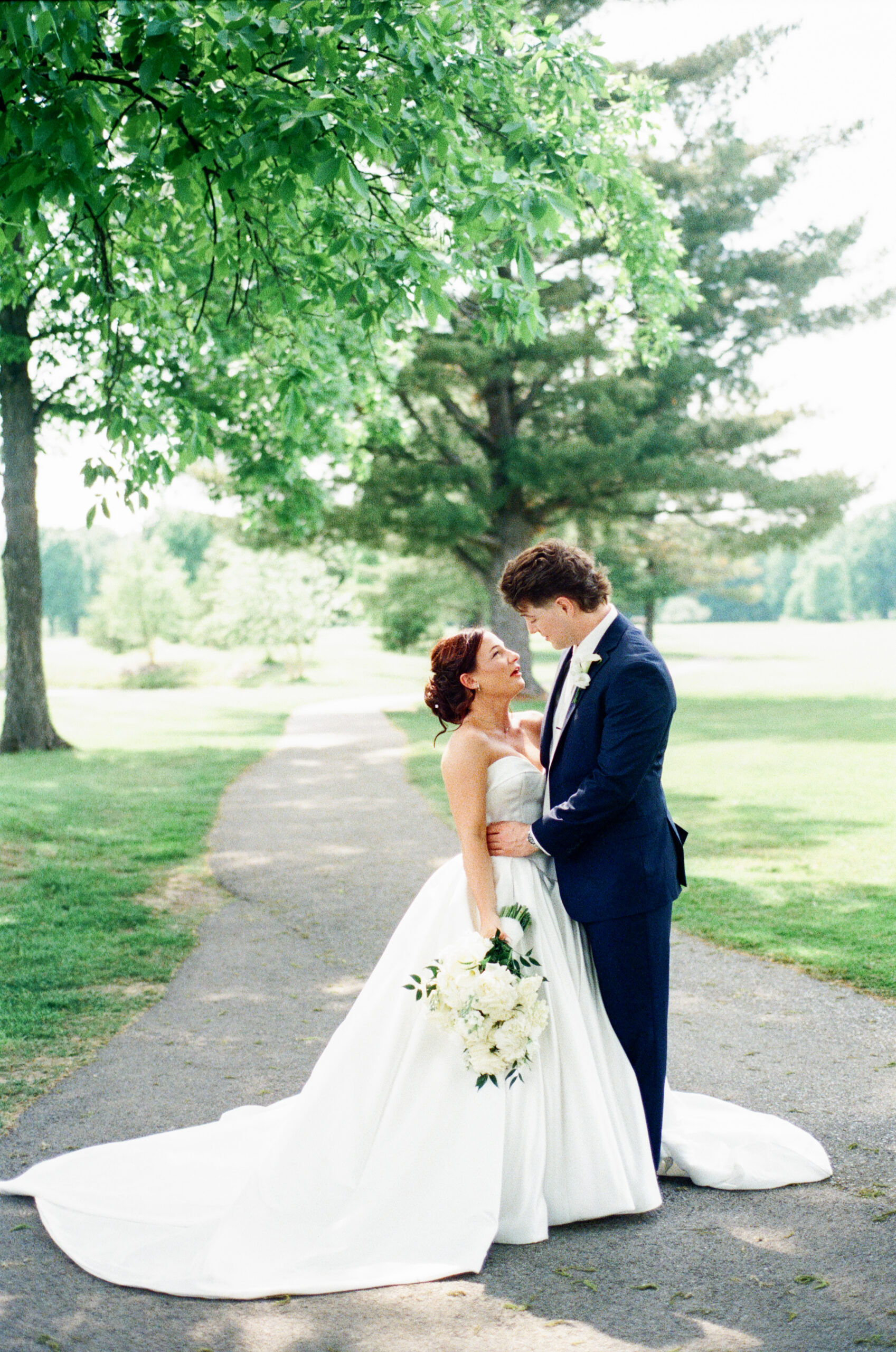 bride and groom portrait at country club
